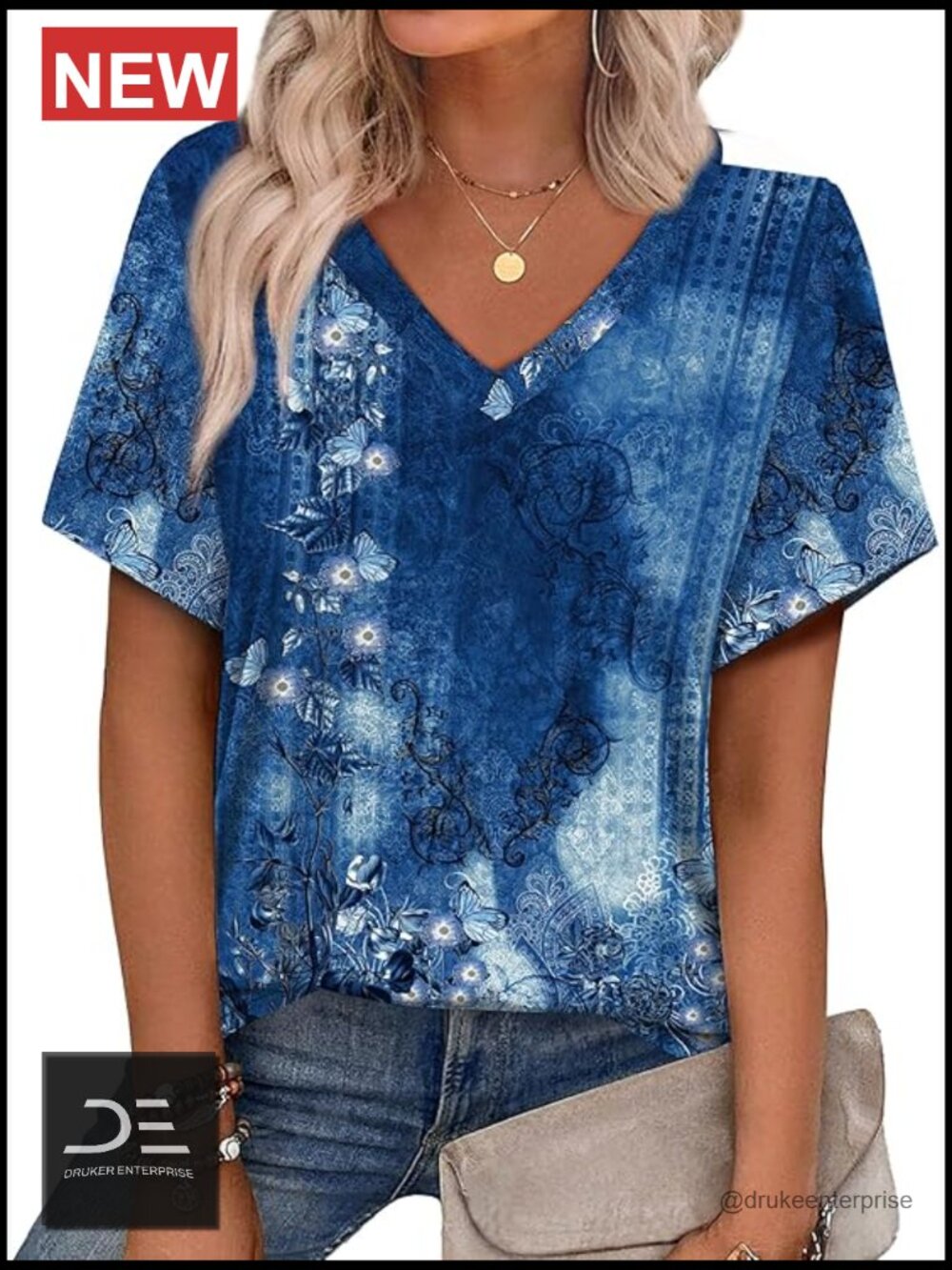 Polyester Spandex V-Neck Short Sleeve Blouse, Dressy Casual T-Shirt